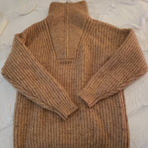 Beige Knit High Neck Sweater